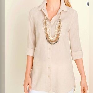 Chico's No-Iron Linen High-Low Shirttail-Hem Tunic Size 1